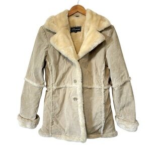 Vintage Y2K Penny Lane Coat Suede Faux Fur Jacket Womens Medium Tan Cream